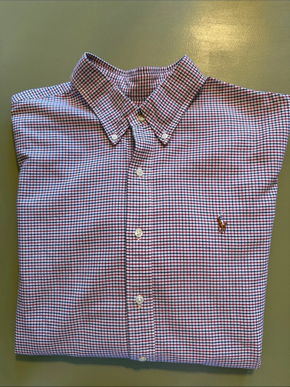 Polo by Ralph Lauren Red and Blue and White Micro-Check Button-Down Shirt